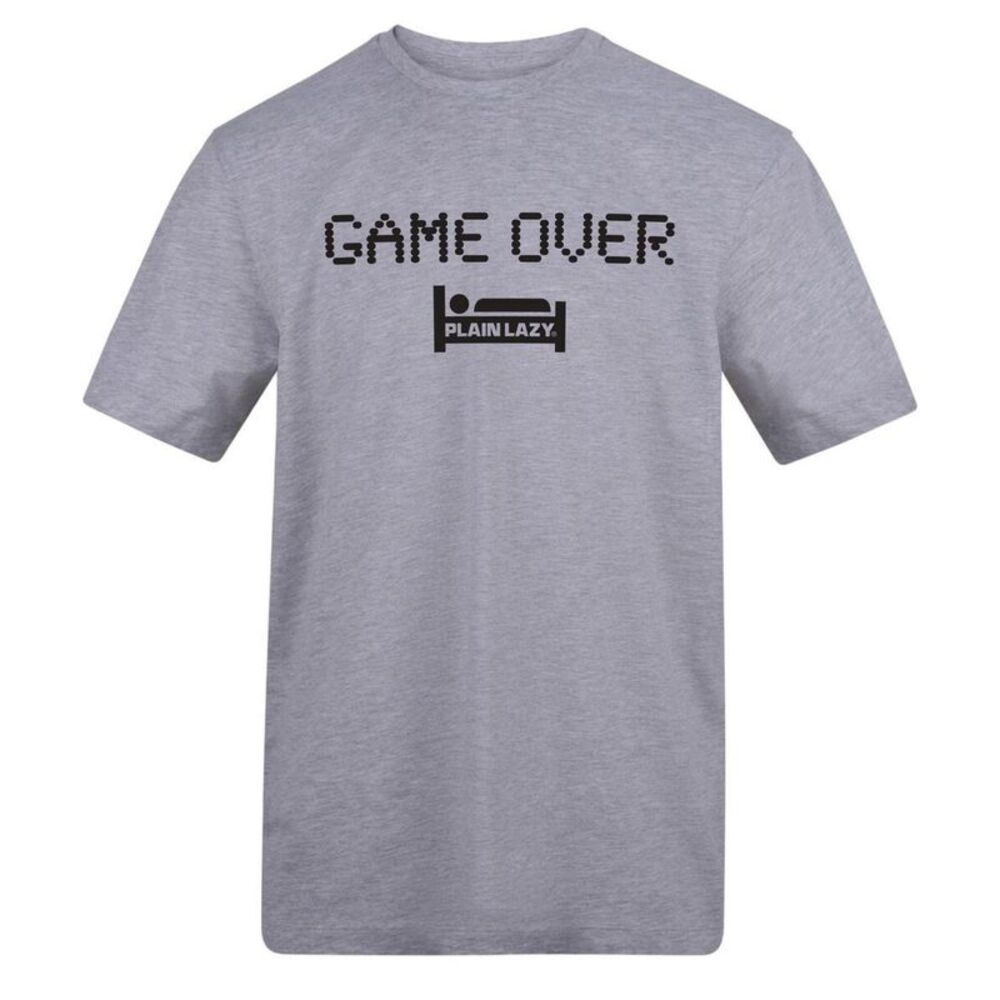 Plain Lazy Mens Game Over Graphic Print T-Shirt / Gray
